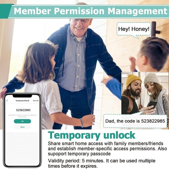 Fingerprint Door Lock Keyless Entry Door Lock with Handle, Smart Bluetooth - Picture 2 of 9